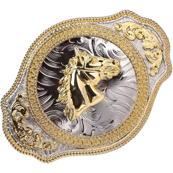 Long Horse Western Belt Buckle Golden Rodeo Texas Cowboy Large Western buckles - Picture 2 of 4